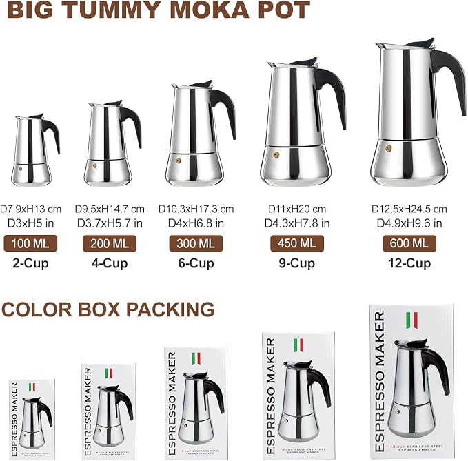 6 Cup Stovetop Espresso Maker Stainless Steel Moka Pot Stove Top Percolator Italian Coffee Makers Capable Mocha Greca Machine Cafe Classic Induction Cookers for Home and Camping 300ml 10oz - Image 2