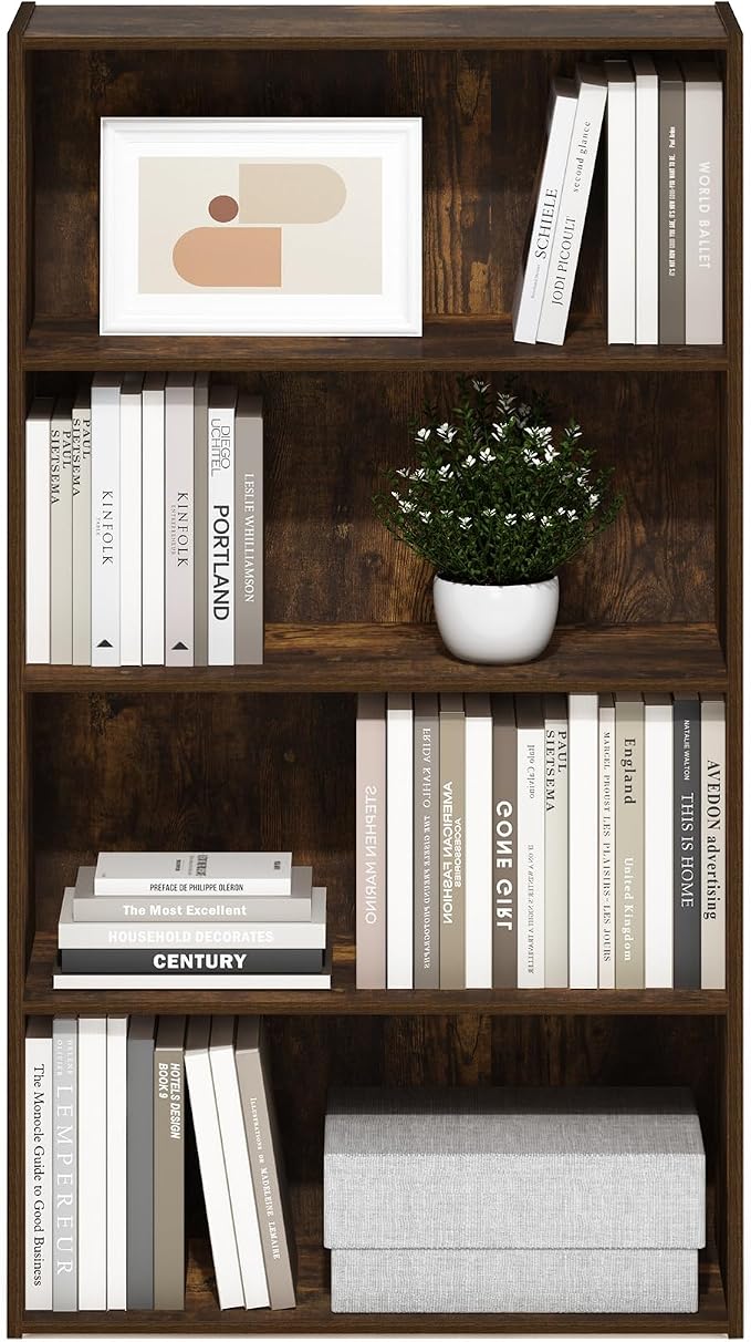 Furinno PASIR Book Shelf, 4-Tier Bookshelf, Bookcase with Open Shelf, 9.4 x 23.6 x 41.7, for Living Room, Bedroom, Home Office, Amber Pine - Image 5