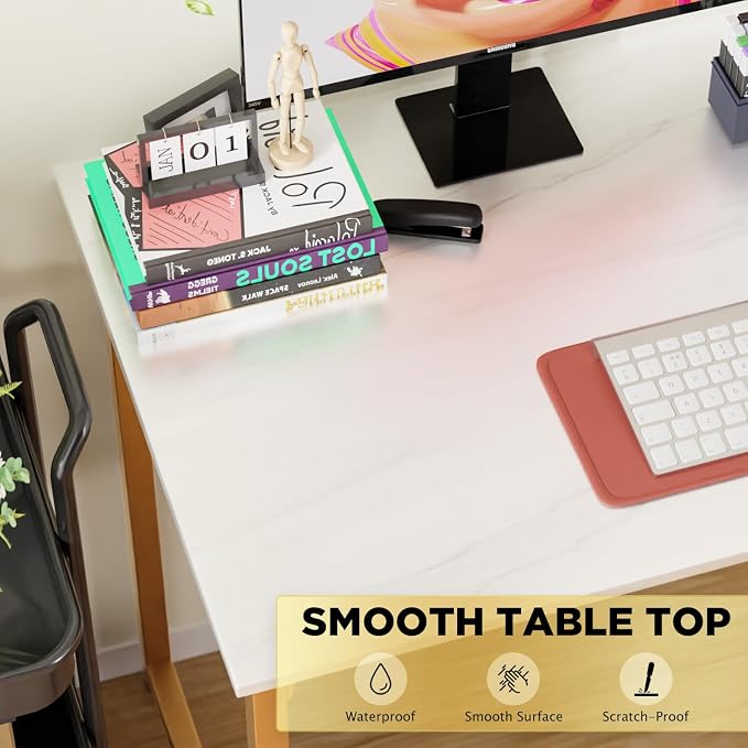 PayLessHere | 47 Inch Computer Desk | White Gold | Sturdy Office Desk | Metal Frame, Adjustable Feet | Water-Resistant, Scratchproof Surface | Writing Table for Home Office or Study | Pack of 1 - Image 5