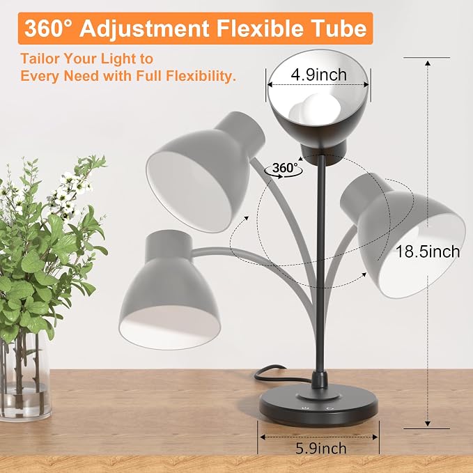 LED Desk Lamp for Home Office with Wireless Charger, Matte Black | 3 Color Modes Dimmable Eye-Caring Study Reading Dorm Desk Lamp, 360° Flexible Arm Table Lamp for College Dorm Room, 800 Lumen - Image 4