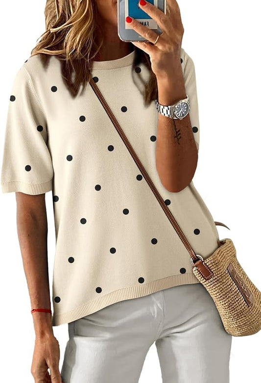 Dokotoo Womens Tops 2026 Casual Summer Crewneck Short Sleeve Striped Color Block Knit High Low Trendy Pullover Sweaters by Dokotoo