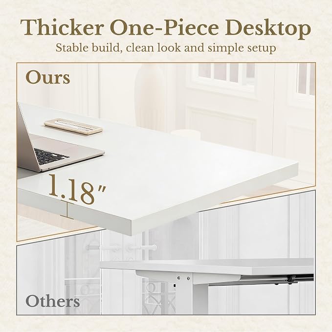 ErGear Electric Standing Desk, 48 Inch Adjustable Height Sit Stand Up Desk with 1.18" Thickness Whole-Piece Desktop, Computer Office Desk for Home Office, White - Image 4