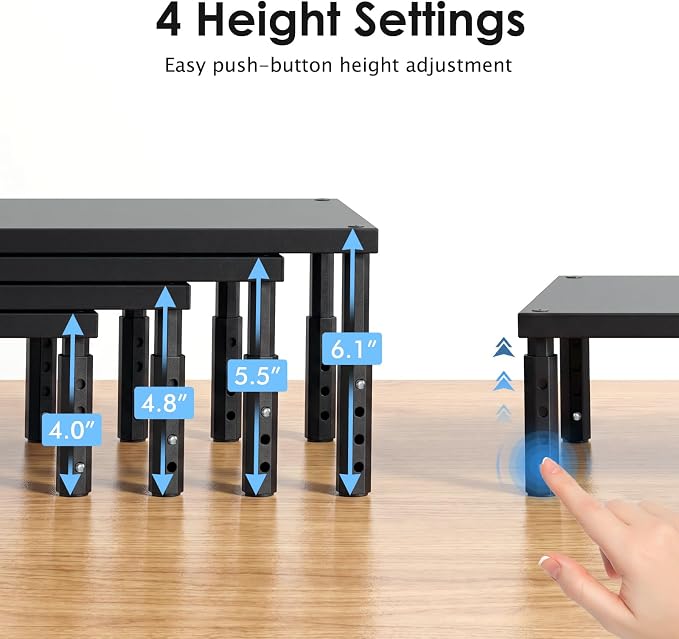 ECOLOVI Wood Laptop Stand for Desk, 4-Height Adjustable Computer Monitor Stand Riser for Desk Organizer and Accessories, Office Desk Accessories Workspace Organizer for Home Office Supplies, Black - Image 2