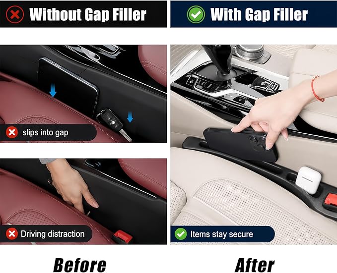 Car Seat Gap Filler Organizer 2 PCS Black Universal Seat Gap Plug Blocker Anti-Drop Console Catcher Phone Keys Storage for Car Truck SUV Auto Accessories Style1 - Image 3