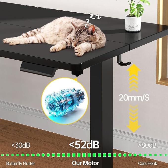 Veken Standing Desk, 63×23.6 Inch Electric Gaming Table, Black | Height Adjustable Sit Stand Up Computer Tables for Home Office, Study , Writing, Suit students, employees and group work - Image 5