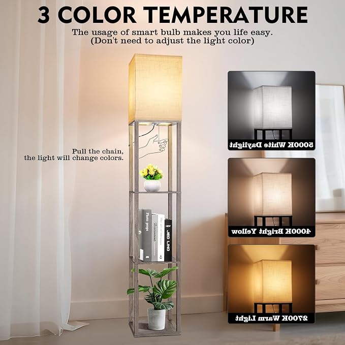 RUNTOP Floor Lamp with Shelves, Shelf Lamp with 3 Color Temperature LED Bulb,Lamps for Living Room, Standing Lamp Modern Tall Standing Light Display Shelf Floor Lamps for Bedroom, Office Home Decor - Image 2