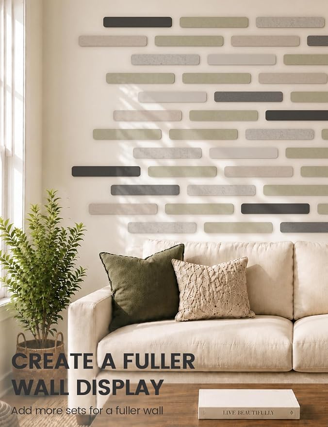 Fluxynara 13" x 2" Felt Wall Panels, Concrete Echo | 5-Pack Cork Board Alternative with 35 Push Pins, Adhesive Mounting for Bedroom Door or Home Office - Image 7