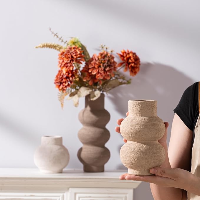 Ceramic Vase Home Table Decor - Flower Vase Set of 3 Living Room Kitchen Decorations Farmhouse Modern Rustic Vases Decorative Centerpiece for Shelf Bedroom Office Bathroom Dining Coffee Desk - Image 6