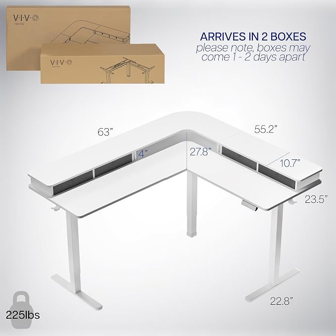 VIVO White 63 x 55 in Corner Standing Desk, DESK-E3CVW | Electric, 2-Tier, L-Shaped, Sit Stand, Height Adjustable, Memory, White Top, White Frame, Dark Gray Drawers - Image 6