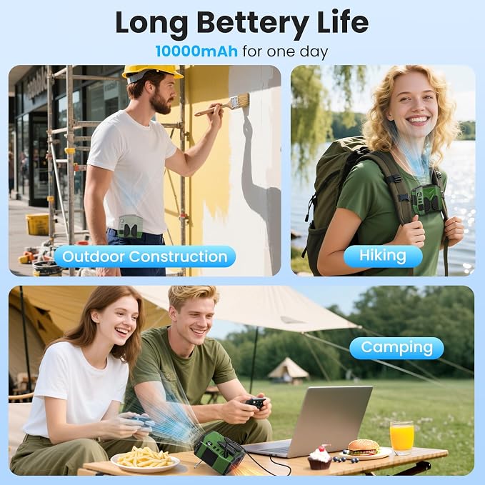 Portable Personal Waist Fan Rechargeable, 10000mAh 5 Speeds 13500RPM Strong Airflow, LED Light & 30H Runtime, Hands-Free Shirt/Belt/Neck Clip on Fan for Camping, Work, Outdoor, Travel - Image 6