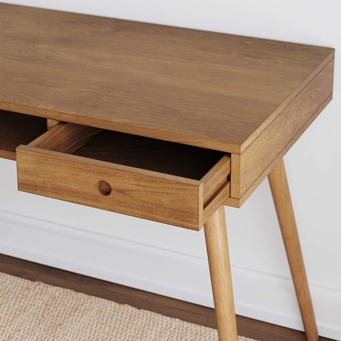 Nathan James Parker Modern Home Office Writing, Computer or Laptop Desk with Open Storage Cubby and Small Drawer, Walnut - Image 5