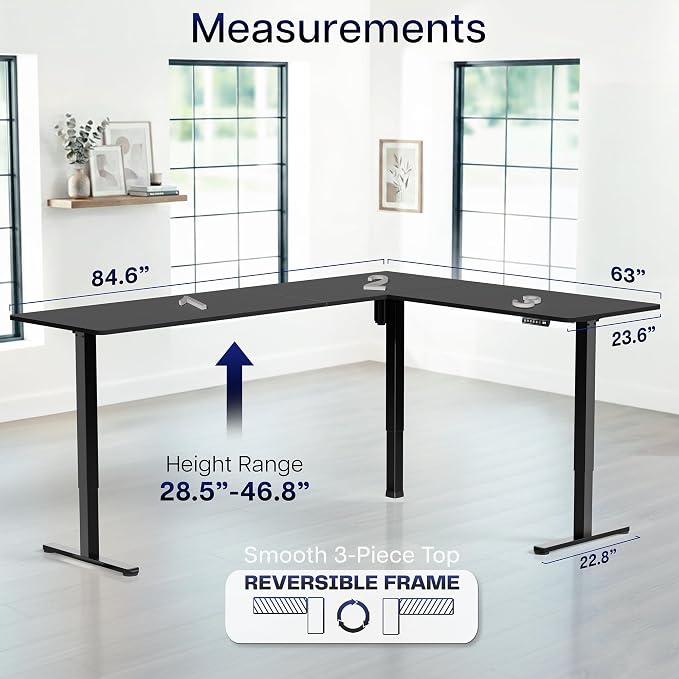 VIVO Black 84 x 63 in Corner Standing Desk, DESK-E3CTBB-84 | Electric, Large Reversible L-Shaped Table, Sit Stand Height Adjustable, Memory Controller, Office Furniture Sets, Black Frame - Image 5