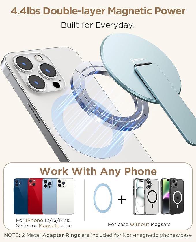 Magnetic Phone Stand Grip for Magsafe, Utral-Thin Snap-on Phone Holder, Kickstand, & Grip, Foldable & Adjustable for Hands-Free Viewing | Compatible with Phone 16 15 14 13 12 Pro, Blue - Image 3