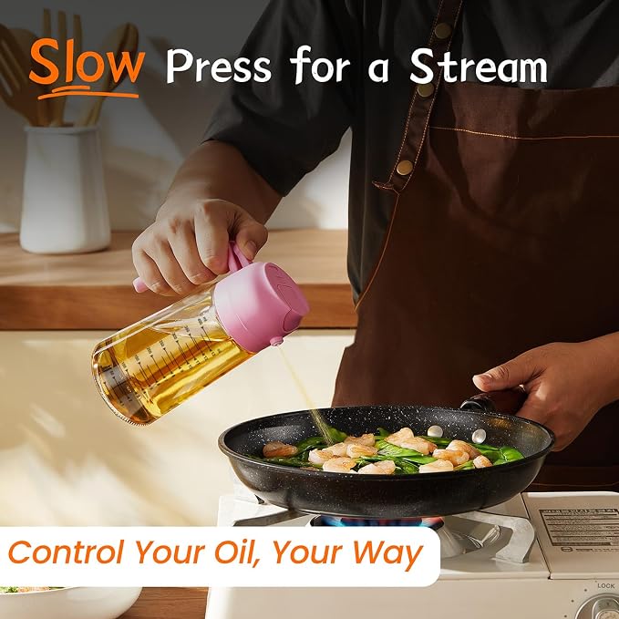 TrendPlain 16oz/470ml Glass Olive Oil Sprayer for Cooking - 2 in 1 Olive Oil Dispenser for Kitchen Gadgets, Air Fryer, Salad, and BBQ - Bubblegum - Image 3
