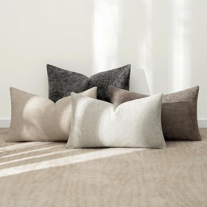 MIULEE Pack of 4 Couch Throw Pillow Covers 12x20 Inch Neutral Soft Decorative Chenille Pillow Covers Farmhouse Boho Accent Cushion Covers for Mid Century Modern Spring Decor Sofa Bedroom Living Room - Image 3