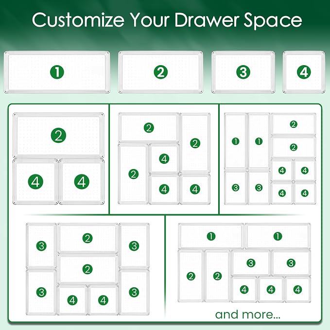 Criusia Drawer Organizer Set, Acrylic Non Slip Non Cracking Kitchen Drawer Storage Tray Large Size Divider, Multifunctional Storage for Cosmetics, Bathroom, Tools, Kitchen and Office (8 PACK) - Image 9