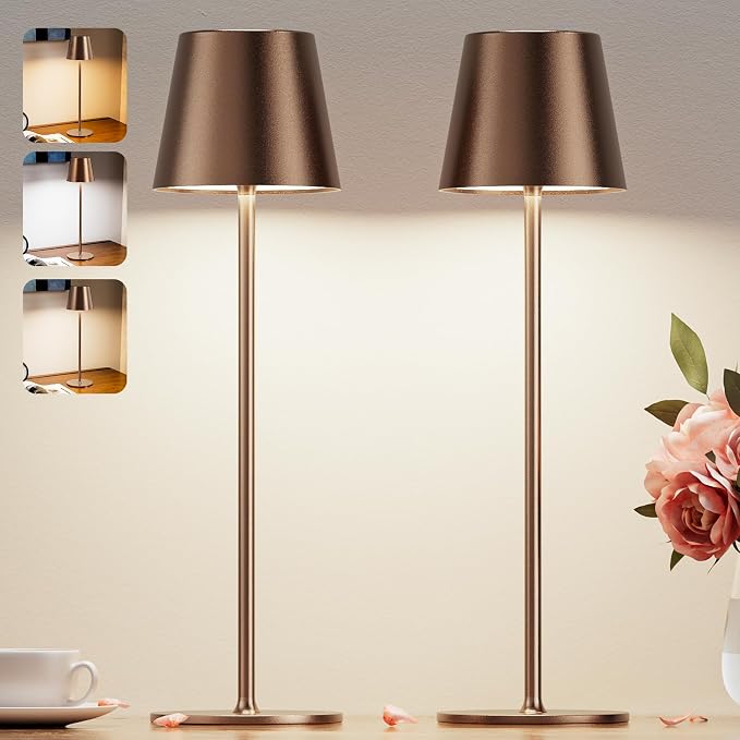 Cordless Table Lamp Rechargeable Brown - KK 2 Pack 5000mAH Battery Operated Lamp for Counter, 3 Color Stepless Dimming Wireless Lamp for Dining Table, Kitchen Counter, Outdoor Patio, Touch Control - Image 8