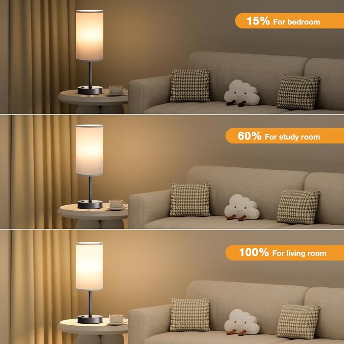 Fenmzee Grey Nightstand Bedroom Lamp - 3 Way Dimmable Bedside Lamp USB C A Charging Ports and AC Outlet, Small Table Lamp Linen Lampshade for Office Desk - Image 5