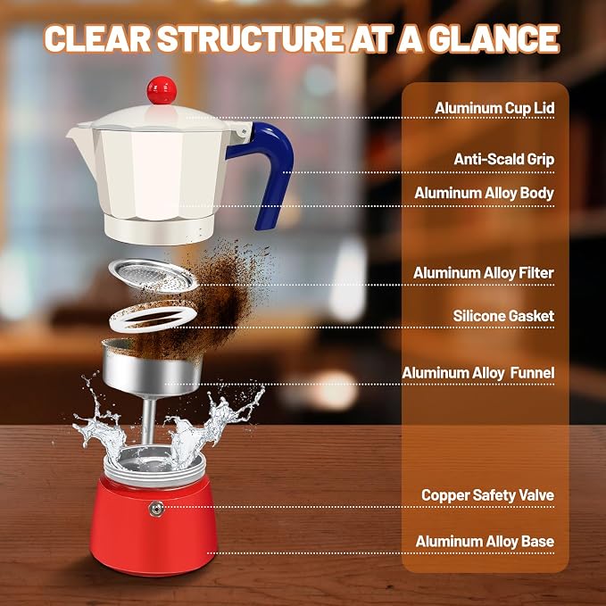 6 Cup Aluminum Espresso Stovetop Moka Pot Express Coffee Maker Percolator Italian Classic Mocha Coffee Machine for Italian and Cuban Cafe Brewing for Home Camping 300ml 10oz - Image 3