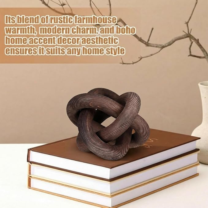 Yalikop 3 Link Wood Knot Decor Rustic Home Décor Accents Hand Carved Coffee Table Decoration, Boho Chain Link Decoration, Modern Shelf, Rustic Objects for Home Living Room Bedroom(Black Walnut) - Image 4