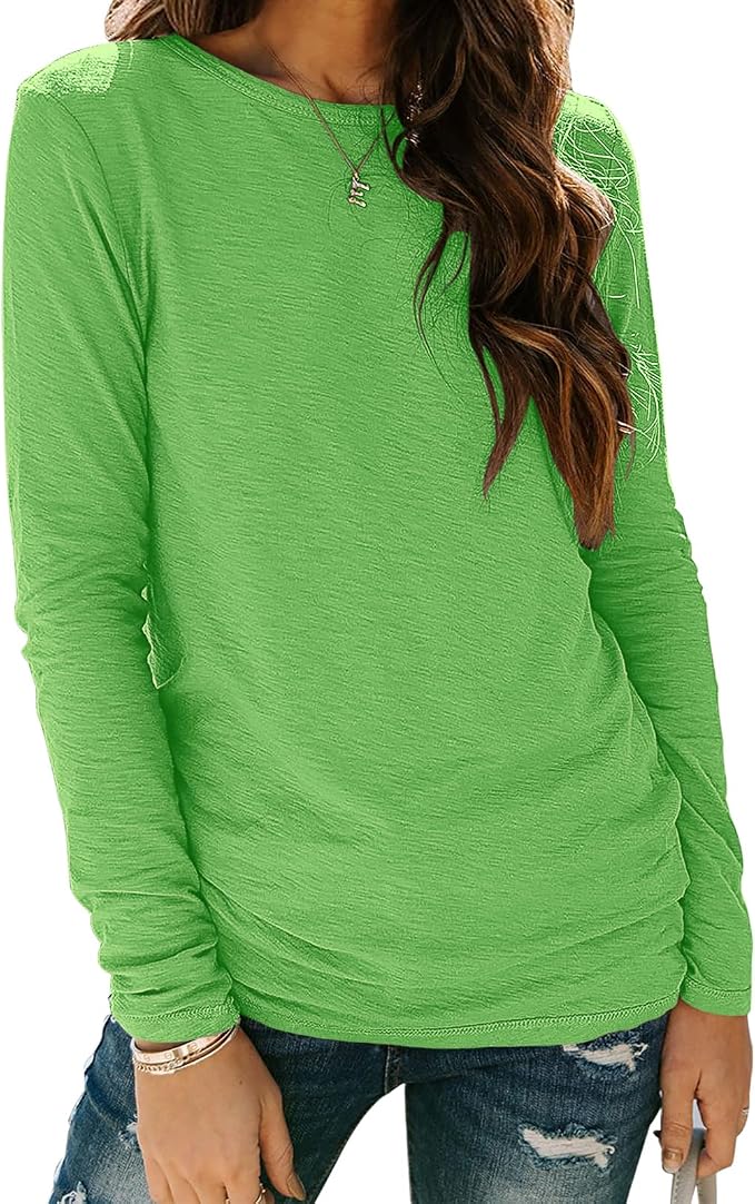 Sherosa Womens T Shirts Long Sleeve Crew Neck Shirts Basic Tee Tops Blouse by Sherosa