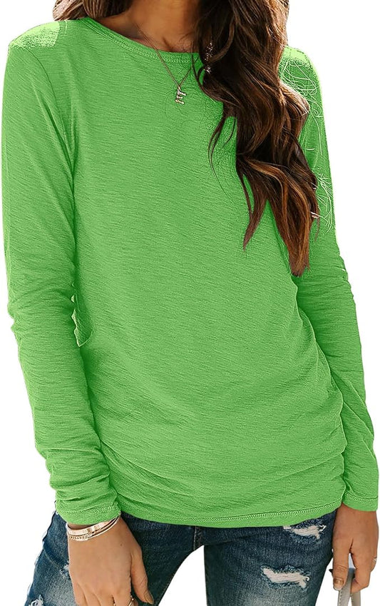 Sherosa Womens T Shirts Long Sleeve Crew Neck Shirts Basic Tee Tops Blouse by Sherosa