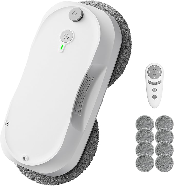2026 Updated Window Cleaning Robot - Enhanced Battery, Max 6400Pa, Path Planning, Anti-Slipping, Edge Detection, Window Cleaner Robot for High-Rise Windows (2 pairs of nozzles, 10 cloths) (White) by FreeYourHandsSmartLiving
