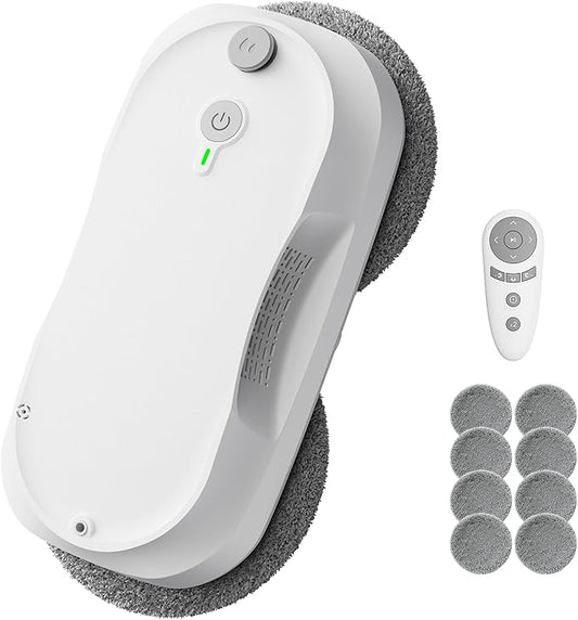 2026 Updated Window Cleaning Robot - Enhanced Battery, Max 6400Pa, Path Planning, Anti-Slipping, Edge Detection, Window Cleaner Robot for High-Rise Windows (2 pairs of nozzles, 10 cloths) (White) by FreeYourHandsSmartLiving