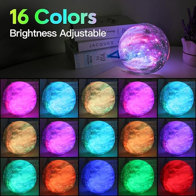 BRIGHTWORLD Moon Lamp Galaxy Lamp 5.9 inch 16 Colors LED 3D Moon Light, Remote & Touch Control Moon Night Light Gifts for Girls Boys Kids Women Birthday（Wooden Base） - Image 4