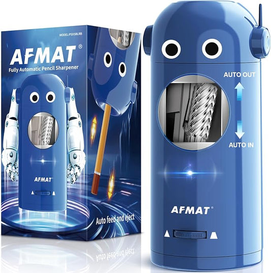 AFMAT Electric Pencil Sharpener for Colored Pencils 7-11.5mm, Fully Automatic Robot Pencil Sharpener, Auto in & Out, Rechargeable Hands-Free for Classroom/Home/Office, Battery Operated, PSX5RB, Blue by AFMAT