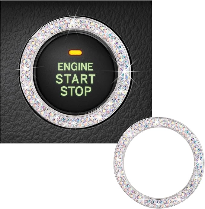 Kewucn Bling Crystal Double Rhinestone Car Engine Start Decoration Ring, Sparkling Push Start Button Sticker, Key Ignition & Knob Ring Decoration, Bling Car Interior Accessory(AB) by Kewucn