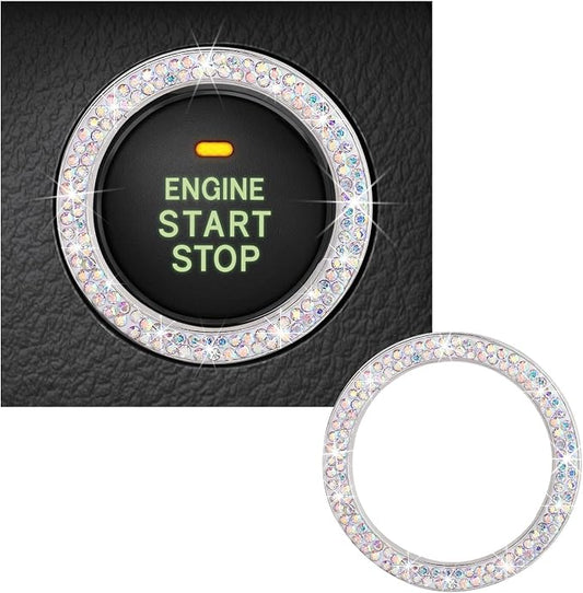Kewucn Bling Crystal Double Rhinestone Car Engine Start Decoration Ring, Sparkling Push Start Button Sticker, Key Ignition & Knob Ring Decoration, Bling Car Interior Accessory(AB) by Kewucn
