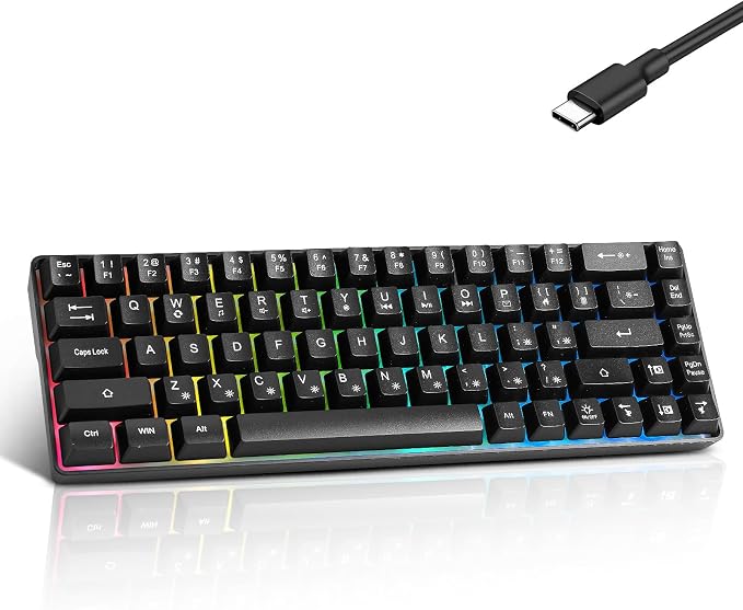 Guiheng Wired Portable 60% Mechanical Feeling Gaming Keyboard,RGB LED Backlit Compact 68 Keys Mini Wired Office Keyboard with Red Switch for Windows Laptop PC Mac - Black - Image 9