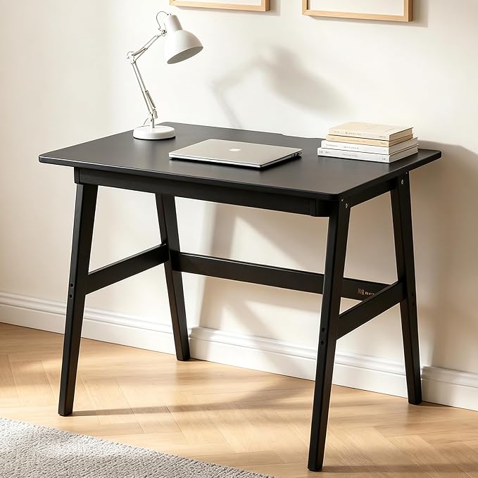 Nnewvante 31.5" Small Computer Desk with Drawer, Black | Solid Bamboo Writing Desk for Home Office, Modern Simple Style, Compact Study Desk for Small Spaces by Nnewvante