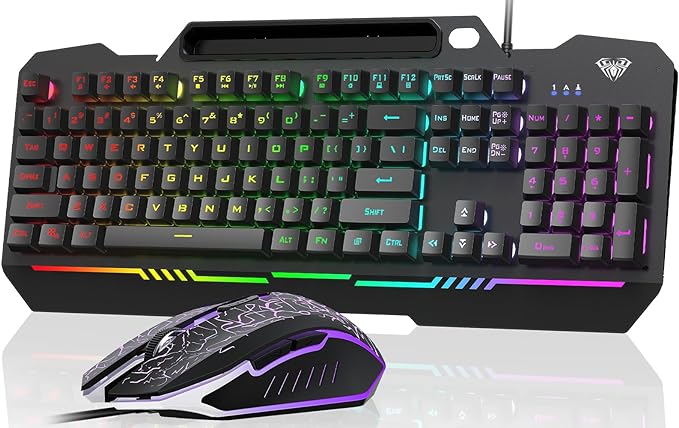 AULA Gaming Keyboard, T102 104 Keys Gaming Keyboard and Mouse Combo with RGB Backlit, All-Metal Panel, Anti-Ghosting, PC Game Keyboard and Mouse, USB Wired Keyboard Mouse for MAC Xbox PC Gamers by AULA
