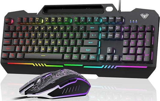 AULA Gaming Keyboard, T102 104 Keys Gaming Keyboard and Mouse Combo with RGB Backlit, All-Metal Panel, Anti-Ghosting, PC Game Keyboard and Mouse, USB Wired Keyboard Mouse for MAC Xbox PC Gamers by AULA