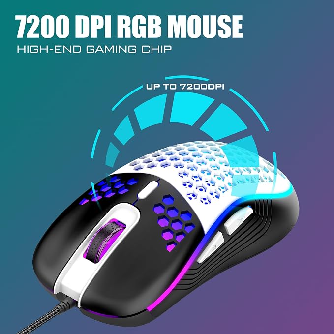 RedThunder 60% Gaming Keyboard and Mouse Combo, Ultra-Compact 61-Key RGB Backlit Mini Keyboard, Lightweight 7200 DPI Honeycomb Optical Mouse, RGB Wired Gaming Set for PC PS5 Xbox Gamer(Black-White) - Image 5