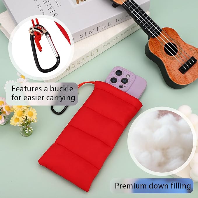 Lyreh Thermal Phone Pouch, Down Cotton Warm Phone Case Cover Bags with Buckle Prevents Freezing & Overheating Protector Cellphone Pouch Ideal for Outdoor Camping Hiking Skiing (Red) - Image 4
