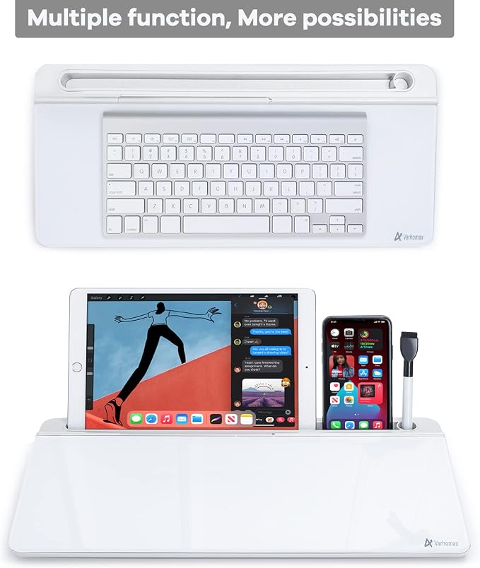 Varhomax Glass Desk Whiteboard with Storage, Desktop Organizer to-do List Memo Notepad Dry Erase White Board for Home Office and School Supplies (White) - Image 5