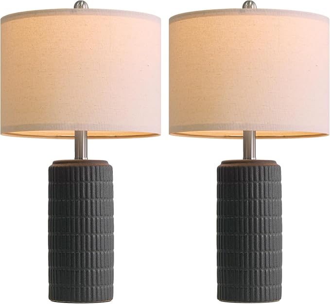 PoKat 23" Matte-Textured Ceramic Table Lamps Set of 2 for Bedroom, Stone-Like Modern Bedside Lamps for Night Stands, Farmhouse Nightstand Table Lamps Decor for Living Room End Table Black - Image 8