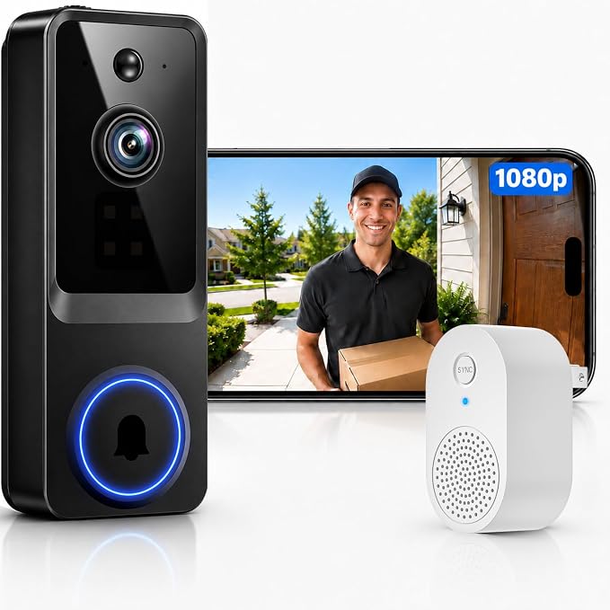 Doorbell Camera Wireless, 1080P Video Doorbell Camera Battery Powered, Security Camera with AI Human Detection, 2-Way Audio, Night Vision, Cloud Storage, 2.4G WiFi, Front Door Camera for Home Security by Unknown