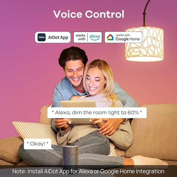 Linkind Smart Light Bulbs, Work with Alexa, Google Home, AiDot | Led Color Changing Light Bulb RGBTW, 2.4G WiFi+Bluetooth, 104 Preset Scene, Music Sync, DIY, Dotis, A19 E26, 60W 800LM, 8Pack - Image 5