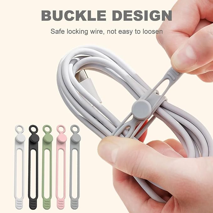 Data Cable Organizer, 2026 Upgrade Silicone Headphone Organizer, Silicone Cable Ties Reusable Cable Management Organizer Multipurpose Elastic Cord Organizer for Bundling and Fastening Cable (30Pcs) - Image 3