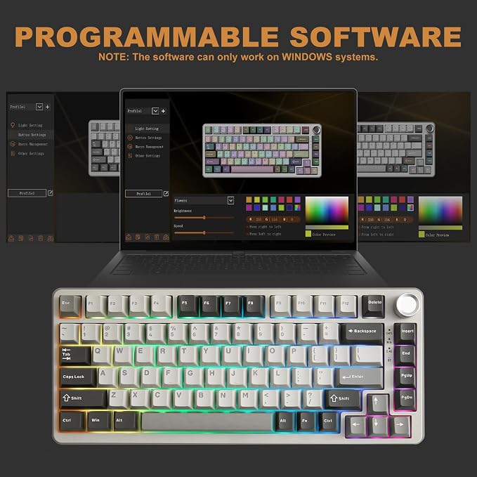 YUNZII B75 PRO 75% Wireless Mechanical Keyboard (Grey,Milk Switch) | Hot Swap Keyboard with Knob, Gasket Mount, Creamy Pre-lubed Switch for Smooth Typing, BT/USB-C/2.4G, for Gaming - Image 7