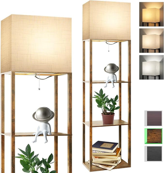 RUNTOP Plus Floor Lamp with Shelves, Modern Shelf Floor Lamp with 15W 3CCT LED Bulb and Memory Function, Wide Shelf Lamp for Display Storage, Standing Lamps for Living Room, Bedroom, Office, Corner by RUNTOP