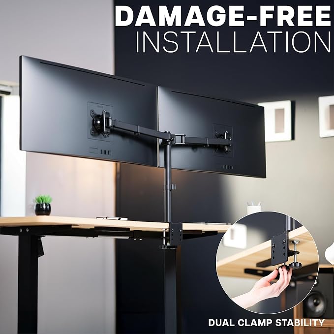 VIVO Premium Dual Ultra Wide LCD LED 40 to 45 inch Monitor Desk Mount, Heavy Duty, Adjustable Telescoping Arms, Flush Wall Setup, Fits 2 Screens, Black, STAND-TS45C - Image 8