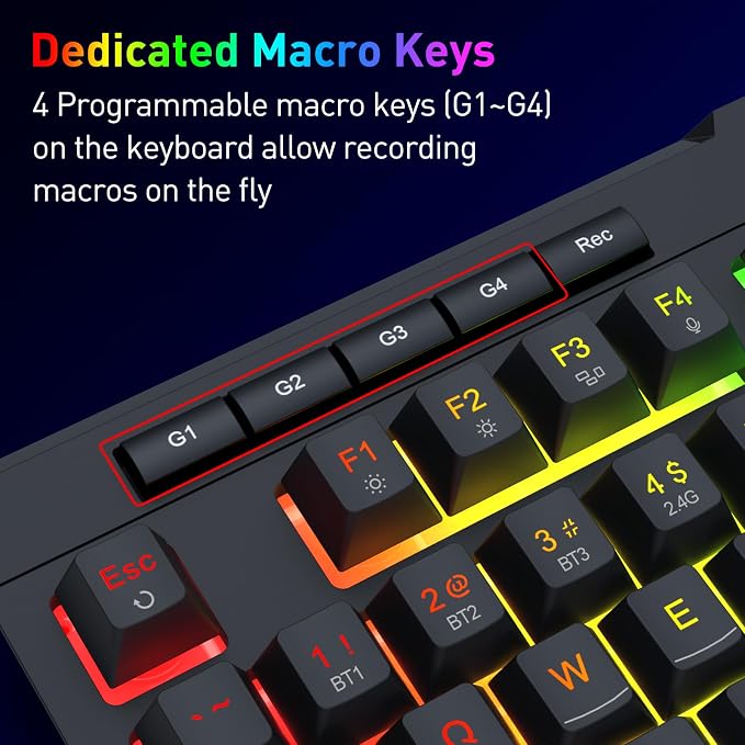 Redragon K525 PRO RGB 3-Mode Wireless Membrane Gaming Keyboard with Multimedia Keys, Linear Mechanical-Feel Switch, 4 Extra On-Board Macro Keys, Dedicated Media Control, Ergonomic Wrist Rest - Image 3