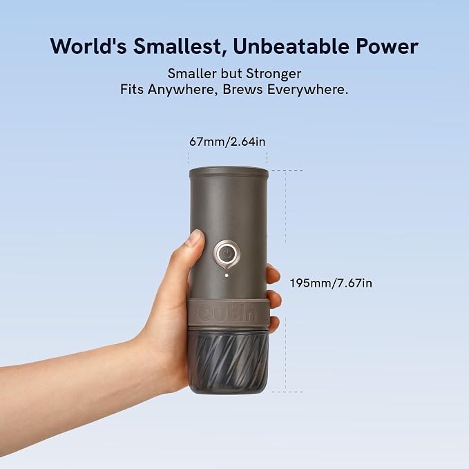 OutIn Mino Portable Electric Espresso Machine for Travel with Self-Heating | Mini Camping Coffee Maker, Pocket-Sized Coffee Machine, Ground Coffee & NS Capsule Adapter for Adventure, Sandstone White - Image 3
