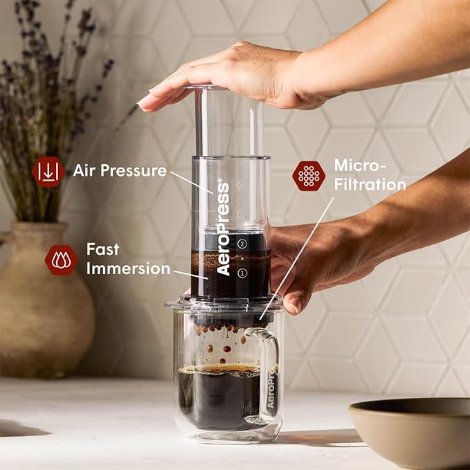 AeroPress Clear Coffee Press, French Press, Pour-Over & Espresso Style | All-in-One Manual Coffee Maker, 2-Minute Brew, Less Bitterness, More Flavor, Portable, Travel & Camping - Image 2
