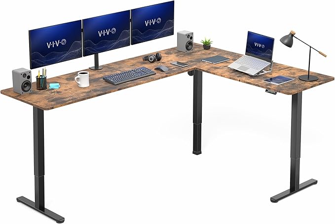 VIVO Vintage Brown 84 x 63 in Corner Standing Desk, DESK-E3CTBN-84 | Electric, Large Reversible L-Shaped Table, Sit Stand Height Adjustable, Memory Controller, Office Furniture Sets, Black Frame by Unknown